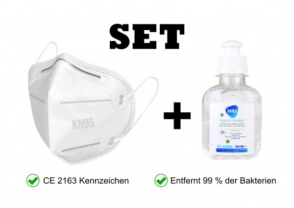 SET FFP2 Mundschutz Maske + Blitz Hygiene Handgel 100 ml
